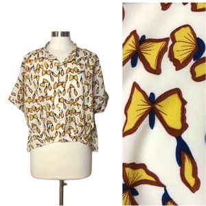 Symphony Retro Look Butterfly Button Down Top